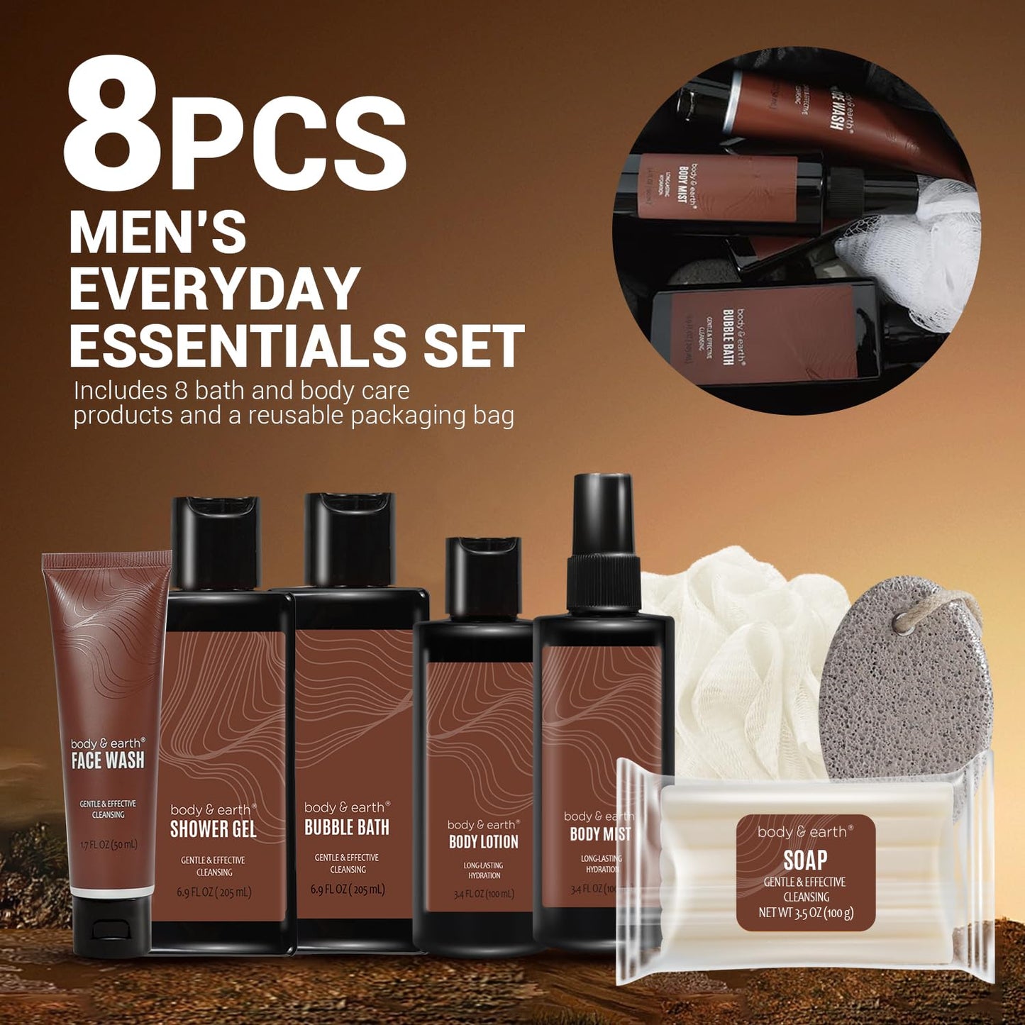 8PC Men Sandalwood Bath and Body Gift Set