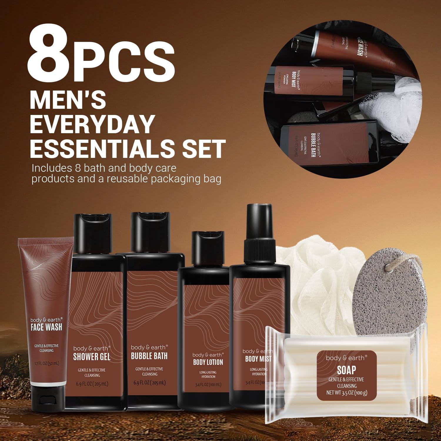 8PC Men Sandalwood Bath and Body Gift Set