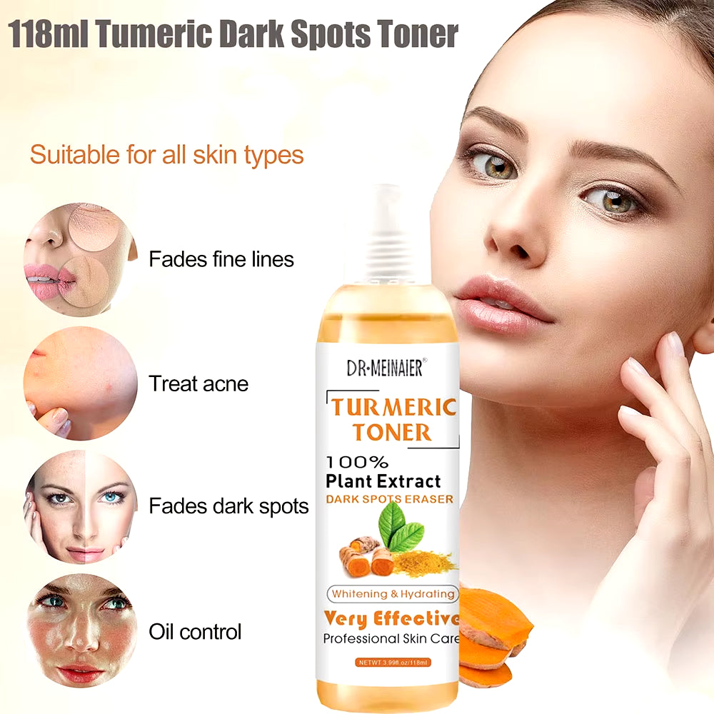 2Pcs Tumeric Dark Spots Toner Spots Eraser Corrector Turmeric Fade Blemishes Dark Spot Remover Acne Remover Toner for Dark Skin