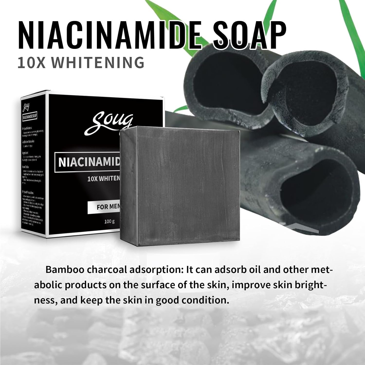 2Pcs Activated Charcoal Black Soap Bar For Men